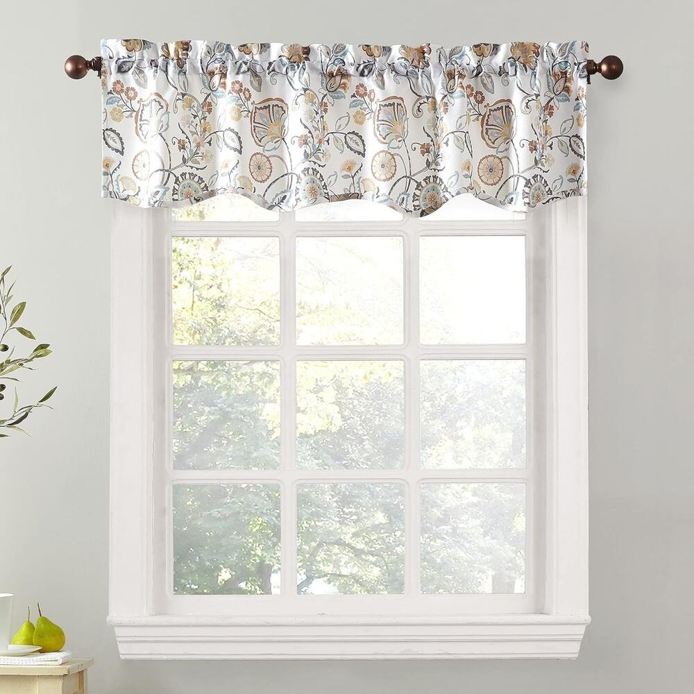 No. 918 Signy Jacobean Pattern Semi-Sheer Rod Pocket Kitchen Curtain Valance